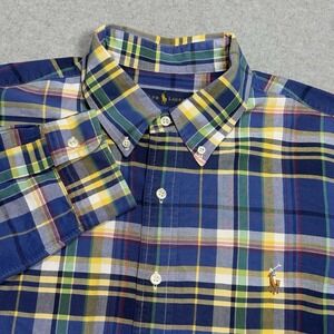 Ralph Lauren Button Shirt Mens Extra Large Oxford Classic Blue Madras Plaid